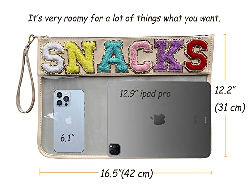 Image of Chenille Letter Clear Bag Purse Multi-purpose Transparent Waterproof Snacks Makeup Tote Bag with Wrist Strap