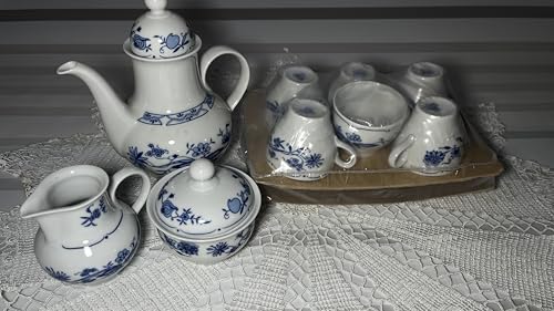 Generisch 17 tlg. Henneberg Porzellan Zwiebelmuster Espresso-Set, Mokka-Set für 6 Personen, in der Originalverpackung