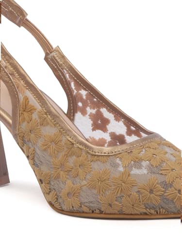 Image of TRYME Women's Floral Embroidered Mesh Mules Style Pointed Toe Slingback Stilettos Heel Sandals