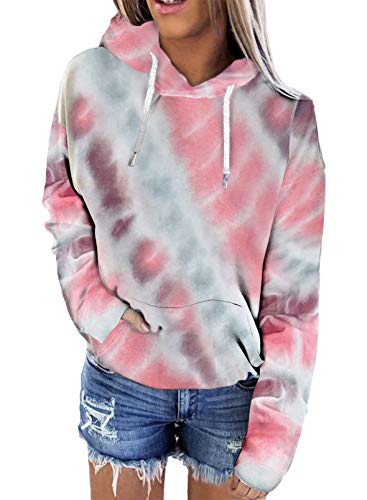 Diukia Women's Cute Tie Dye Hoodies Casual Long Sleeve Drawstring Pullover Sweatshirt Printed Kangaroo Pocket Hooded Sweatshirt Fall Drawstring Pullover Tops for Women Juniors Teen Girls Ladies XL