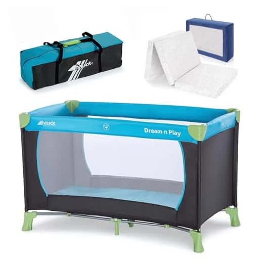 Hauck Set Dream n Play Culla Neonato con Materasso 120x60cm - Lettino Neonato da Viaggio Pieghevole -Lettino da Campeggio per Bambini con Borsa - Blu Acqua