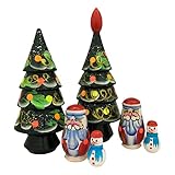BuyRussianGifts Lot of 2 Sets Nesting Stacking Wooden Dolls Christmas Tree Santa Snowman Hand...