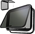 RV Exit Window 30” W X 20” H – Ultra Thick Tempered Glass Camper Emergency Window with Net Screen & Trim Ring Suitable for 1- 1/2 "or 1-5/8" Walls, DOT Approved