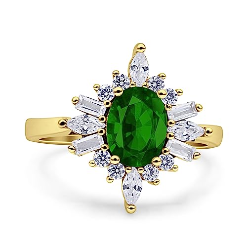 OMRANII Art Deco Vintage Style Halo Oval Anniversary Engagement Ring Marquise Baguette Round Simulated Cubic Zirconia Stones 925 Sterling Silver