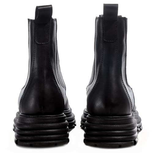 Image of Brooklyn | 100% Made in Italy Chelsea Boots for Women, Black Italian Leather - Chunky, Non Slip Platform Sole and Lug Heel - Ankle Booties for Ladies - Ideal for Fall and Winter