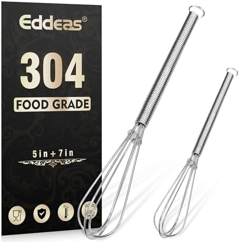 Eddeas Mini whisk, Small Whisk 2 Pieces, 5in and 7in 304 Stainless steel Wire Whisk for Whisking, Beating, Mixing Sauces, Blending Ingredients