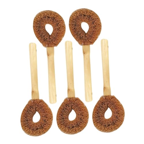 FOMIYES 5Pcs Natural Coconut Pot Brush with Handle Kitchen Cleaning Scrub Brush for Pots Woks and Dishes Dish Scrubber