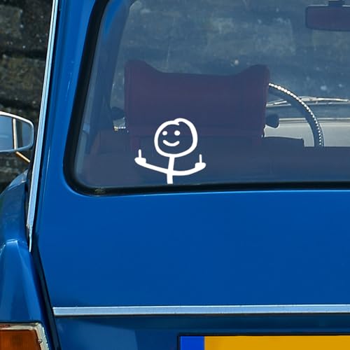 Image of KITUREK Car Fuck You Meme Vinyl Sticker Decal, White, Large | Funny Personalised Cartoon Middle Finger Sticker, Fit for Cars Windows Bumpers Trucks Motorcycles or Any Other Smooth Surface
