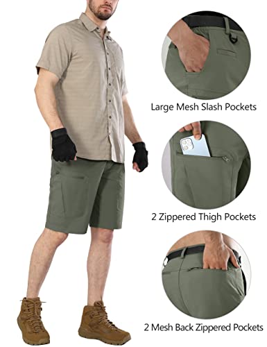 Shallowlulu Mens Cargo Hiking Shorts Water Resistant Quick Dry Lightweight Breathable Tactical Shorts With Nylon Belt(Olive Green 34W/10L) #TOP3
