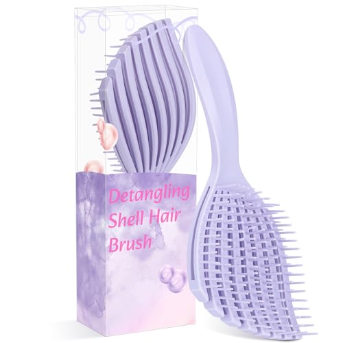 Euqvunn Cepillo Pelo Morado Flexible, Cepillo Pelo Rizado Desenredante para Cabello Húmedo & Seco, Sin Dolor, Púas Suaves de Goma para Cuidado del Cuero Cabelludo, Volumen para Cabello Fino