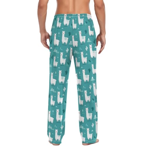 Vdsrup Men's Pajama Pants Cute Alpaca Green Pajama Pants for Men PJs Bottoms Drawstring Pockets Sleep Lounge Pants S2