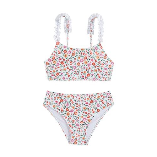 Generisch Traje de baño niña bikini conjunto niños verano 2 piezas traje de baño con estampado floral para niños niñas lindo conjunto de bikini traje de baño niño, beige, 9-10 años