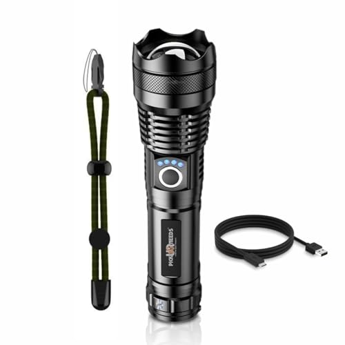 Image of Pick Ur Needs 100w High Power Rechargeable LED Flashlight Torch Zoomable Focus 5 Lighting Modes Type-C Fast Charging Long-Range Torch for Outdoor, Camping & Emergency (Black)