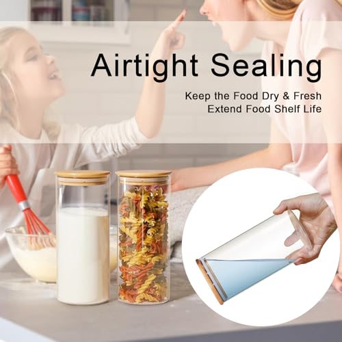 Image of umieo Large Glass Flour and Sugar Containers 50oz Set of 2, Glass Jar with Airtight Lids, Clear Storage Containers with Bamboo Lids for Rice, Oat, Nuts, Candy, Cereal, Coffee, Beans