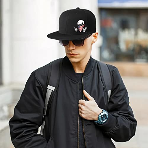 Skull Hat Snapback Hats For Men Flat Bill Hats For Men Women American Flag Skeleton Hand Black Hats Men Bone Fitted Baseball Hats Fingers Cap Adjustable Snap Back Teen Hats For Boys #TOP5
