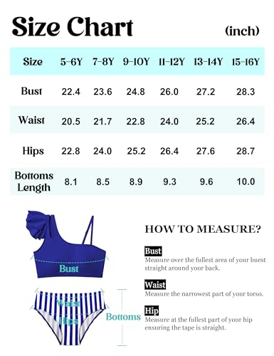 Doumlop Girls Bathing Suit Size 9 10,High Waisted Swimsuit For Girls Two Peice Girls Bikini Adjustable Spaghetti Straps Girls Swimwear Blue Striped Girl Bathing Suits thumb #4