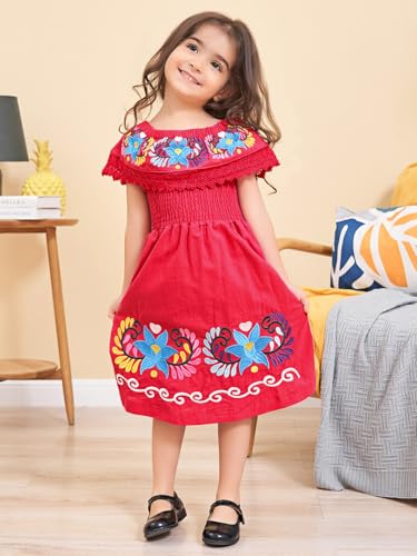 Image of Mexican Dress for Girls Traditional Vestidos Mexicanos Cinco de Mayo Embroidered Dresser Toddler Kids