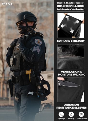 XKTTAC Combat Shirt Tactical mit 2-4 Taschen Herren Militär Ausrüstung Security Outdoor Polizei Hemd Bundeswehr Paintball Airsoft(B-bk/2 Taschen,L)