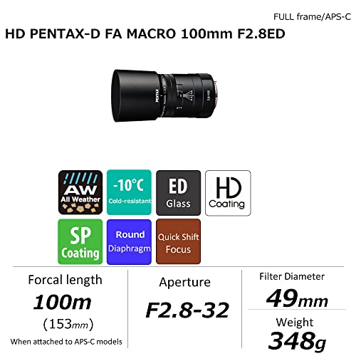 Ficha técnica PENTAX Objectif HD DFA 100mm Macro F2.8 ED AW Noir - Fernando Cortés