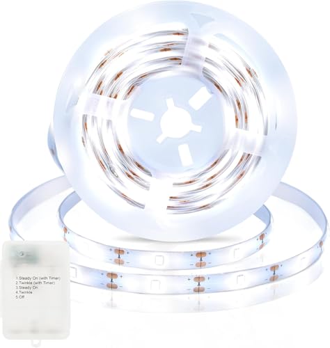 ZAIYW Striscia LED da 1 m, funzionamento a batteria, 30 strisce LED, 2835 SMD, 5 modalità timer, impermeabile, tagliabile, per camera da letto, armadio, casa, feste, decorazione (bianco)