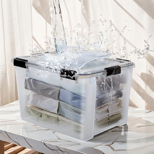 Iris Ohyama Luftdichte Kunststoff-Aufbewahrungsboxen mit Deckel, 70L, 2er-Set, Transparent, Hermetischer wasserdichter Verschluss, Robuste Schnappverschlüsse, Stapelbar, Staubschutz, BPA-frei, AT-LD