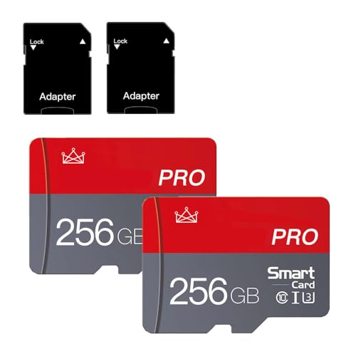 Lot de 2 cartes mémoire Micro SD classe 10 - 256 Go - Avec adaptateur classe 10 - Haute vitesse - Pour smartphones/appareil photo/tablette