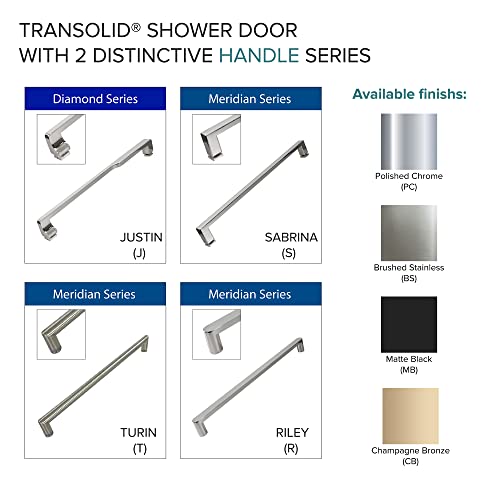 Transolid Tbd608010C-S-Cb Teegan 56.5-59 In. W X 80 In. H Semi-Frameless Sliding Barn Shower Door With Fixed Panel In Champagne Bronze With Clear Glass And Sabrina Handles #TOP4