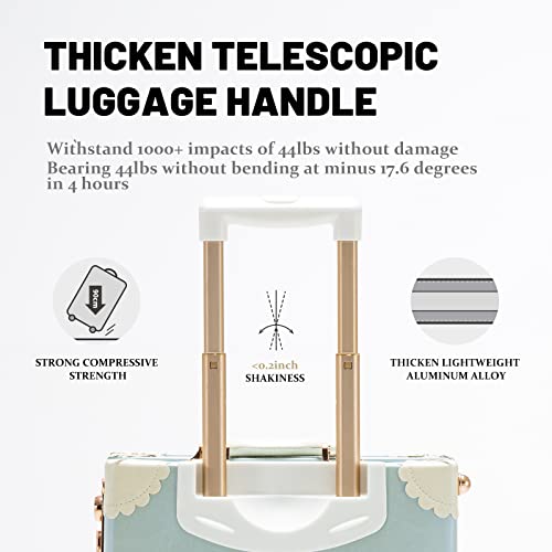 Cotrunkage Vintage Designer Luggage Set, Women's Cute Blue Carry On Luggage 22X13X7.5 Airline Approved, 13" Mini Makeup Organizer Case With Lock, Sky Blue #TOP2