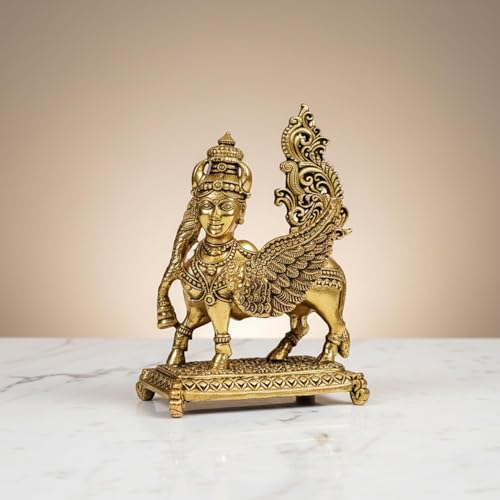 Image of Brass Kamdhenu Cow and Calf Idol for Home Temple & Pooja Room | Handmade Pure Brass Statue with Antique Finish | Spiritual Cow Murti for Puja Room, Vastu & Positive Energy