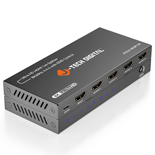 Répartiteur HDMI 8K J-Tech Digital pour dupliquer une entrée sur 4 sorties d'écran