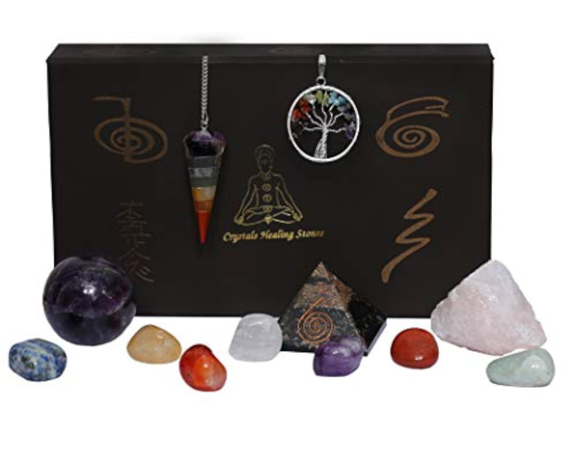 Seven Chakra Wand Set with Rose Quartz Stones
