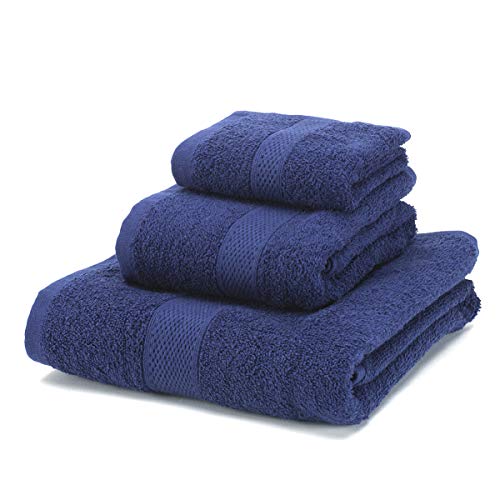 Boncasa - Set di asciugamani, 100% cotone pettinato (non rigenerato), filatura ad anello, 450 g/m3, morbidi al tatto (blu navy, set da 3 pezzi)