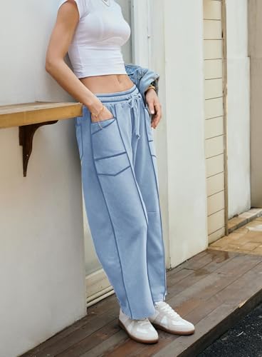 Womens Barrel Sweatpants Drawstring Wide Leg Pants High Rise Casual Loose Straight Legs Vintage Athletic Trousers3