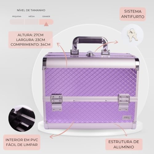 Maleta De Maquiagem Profissional Anna Make Grande Vazia - Roxa