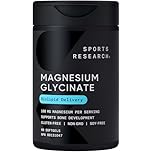 Sports Research® Magnesium Glycinate - Supports Restful Sleep & Enzymatic Processes - 160 mg Chelated Magnesium - Liquid Softgel - 60 count