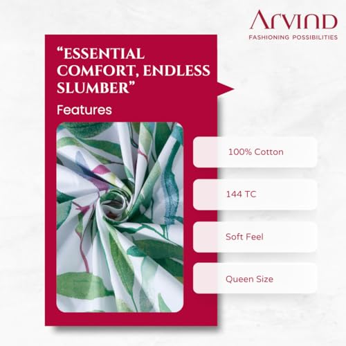 Image of Arvind Bedsheet Set - 100% Cotton Bedsheet for Double Bed (1 Queen Size Bedsheet with 2 Pillow Covers) Soft Breathable, 144 Thread Count - Slumber -Shade 15 (21027-B)
