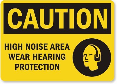 SmartSign Aluminum Sign, Legend "Caution: High Noise Area Wear Hearing Protection", 10" high x 14" wide, Black on Yellow