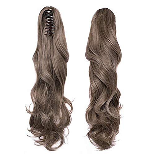 ChenYu 23.5" Women Hair Pieces Ponytail Clip on Extension Long Wavy Synthetic Ponytail Extension Hairpiece Heat Resistant, Ash Brown 10T16