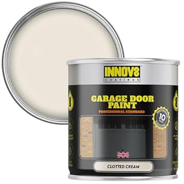 INNOV8 COATINGS GARAGE DOOR PAINT - 750 ml - DIY - NO PRIMER OR TOP COAT - SATIN - FAST DRY - EXTERIOR DOOR PAINT - Metal & uPVC - Clotted CREAM - Garage and Industrial Roller Shutters Paint
