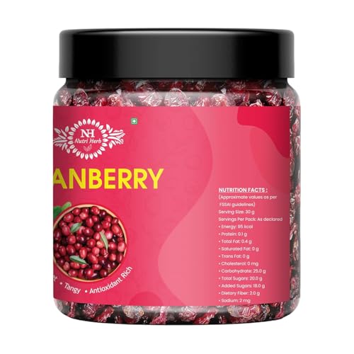 Image of Nutri Herb Dried Cranberries (250gram) | Sweet & Tangy Dehydrated Berries | Chewy, Antioxidant-Rich Snack | Healthy Dried Fruit for Daily Use