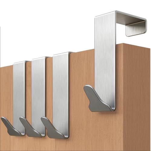 Menz - Ganchos para Puerta de Acero Inoxidable – 36mm Juego de 4 Piezas con Almohadillas Antideslizantes de Felpa, Funcionalidad y Estilo para tu Hogar