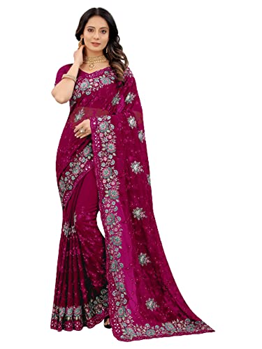 Sari de mariage en georgette rose brodé pour sublimer vos cérémonies et fêtes orientales