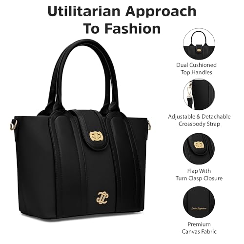Image of Lavie Signature Canva Lock Satchel Bag | Satchel Handbag for Work | Ladies Purse | Stylish Shoulder Bag | Gift for Women
