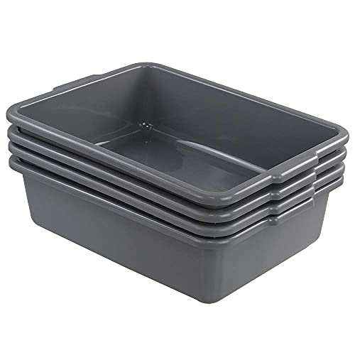 Kiddream Set of 4 Rectangle Bus Tubs, 24 Quart Plastic Dishpan, Grey