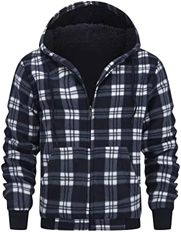 geeksport Fleecejacke Herren Sweatjacke Männer mit Kapuze Warme Kapuzenjacke Gefüttert Winterjacke Kariertes Hoodie mit ReißVerschluss