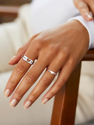 Bestyle Custom Couple Rings - Stainless Steel Heart Promise Rings for Women Men, Engagement Wedding Bands with Gift Box, Silver Gold Black (3 Colors)2