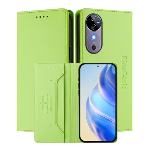 MOJIA Hülle für Vivo V40 5G Sturz- und Kratzfest Hochwertiges PU-Leder Folio Brieftasche Handyhülle [magnetischer Verschluss]. Light Green