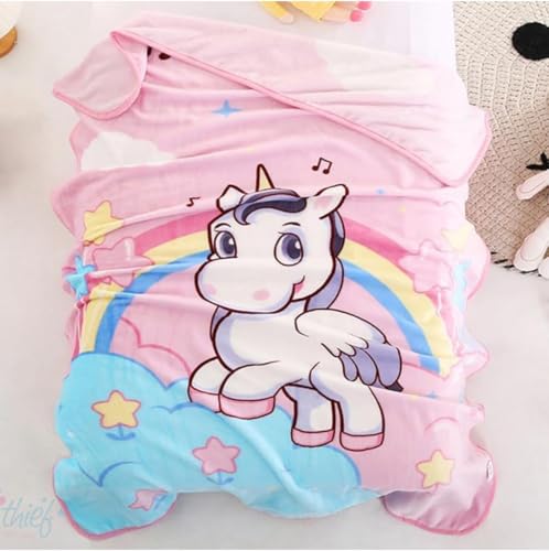 Image of Butterthief Multipurpose Cartoon Print Light Weight Blanket | Soft Cozy Plush All Seasons Blankets for 0-5 Years | Wrapper Cum Blanket for Baby Boys, Girls,New Born Kids Toddler (Rainbow)