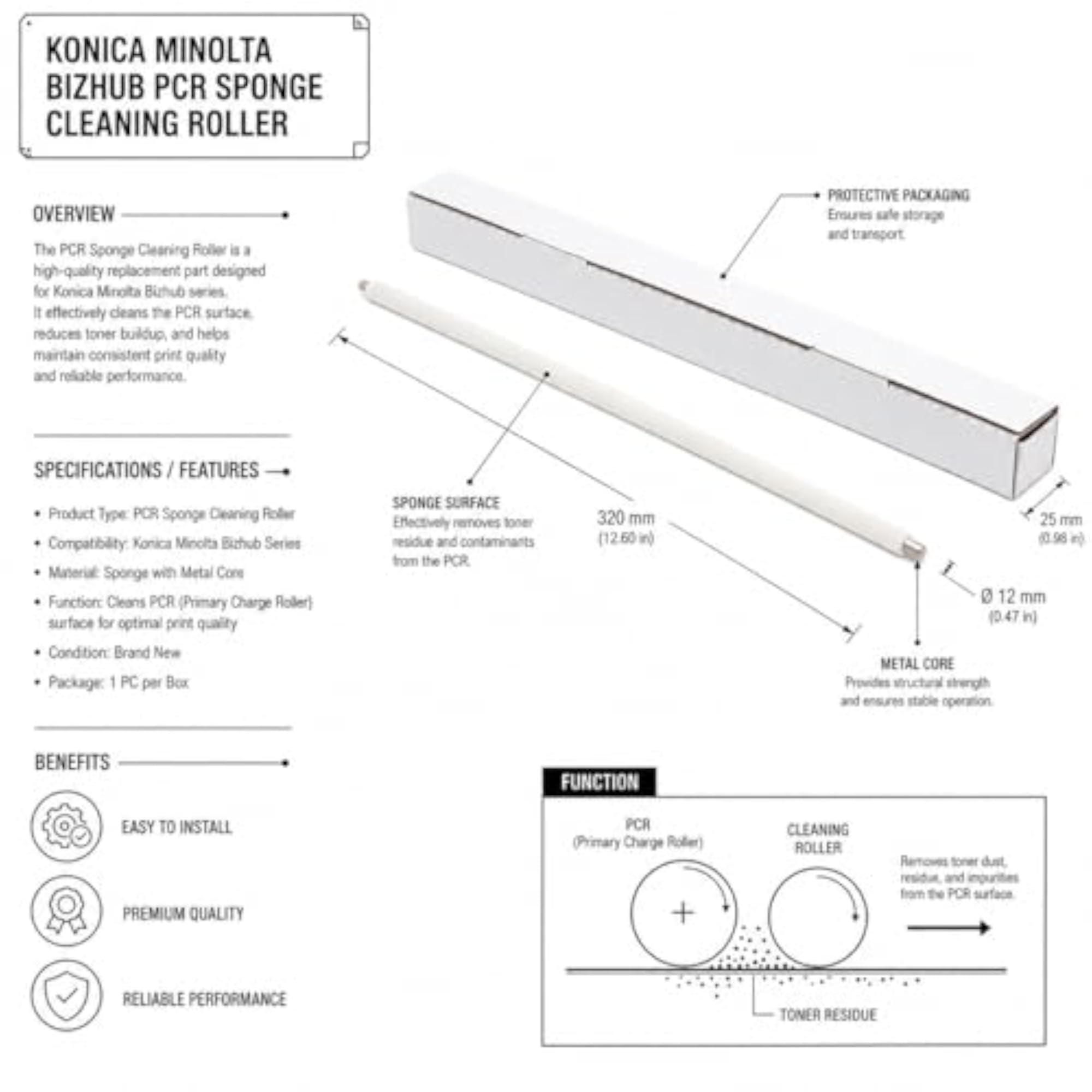 Compatible Konica Minolta PCR Sponge Cleaning Roller