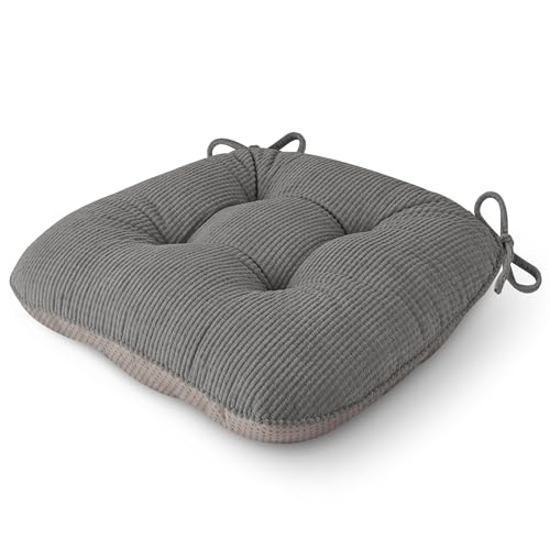 OVOV Chair Cushions for Dining Chairs Set of 1 Non-Slip Kitchen Seat Cushions 18 x 18 x 4 / 46cm x 46cm x 10cm Indoor Seat Pads with Ties Grey